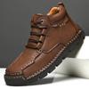 Hiking Shoes for Men Autumn Winter Ankle Snow Boots Optional Plush High-tops Men Shoes Hand Stitched Leather Shoes