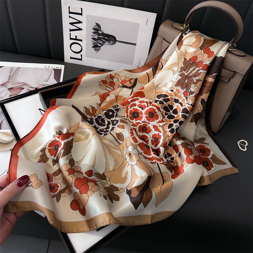 Summer 70Cm Print Square Scarf Checkered Thin Versatile Neckerchief Hair Tie Headscarf Women Wraps Hijabs Luxury Bufandas Poncho