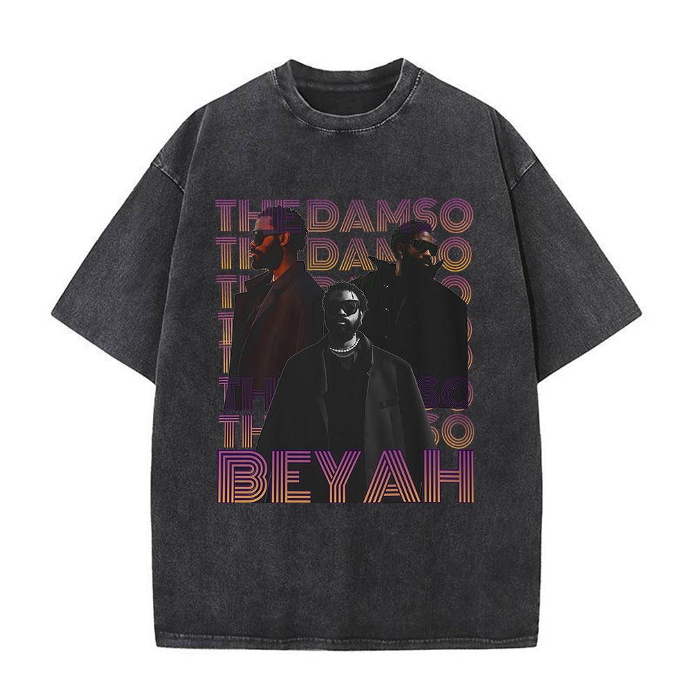 Vintage Washed Rapper Damso Beyah Tour 2026 Tshirt Fashion Hip Hop Oversized Short Sleeve T Shirts Mens Women Casual Tshirts