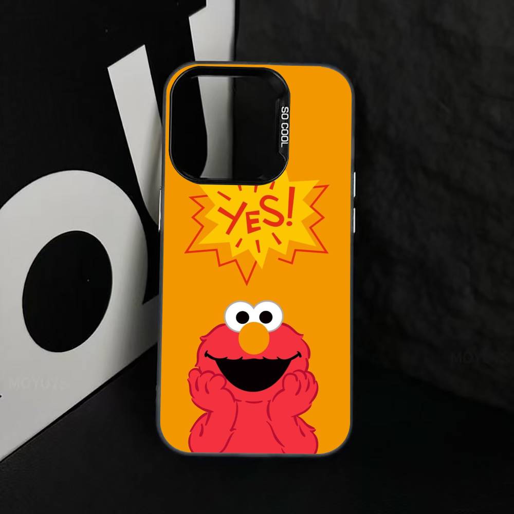Cut Cartoon E-Elmo Phone Case For iPhone 17,16,15,14,13,12,11 Plus,Pro Max,XS,Colored Silver Plated Inside Cover