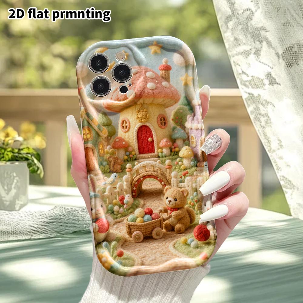 Phone Case: 2D flat, suitable for iPhone 18 17 16 15 14 13 12 Pro protective case, Mushroom Town Moonlit Night, perfect Christmas and Halloween holida