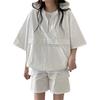 2 Pcs/Set Women Hoodie Shorts Set Half Zipper Hooded Three-quarter Sleeve Loose Big Pocket