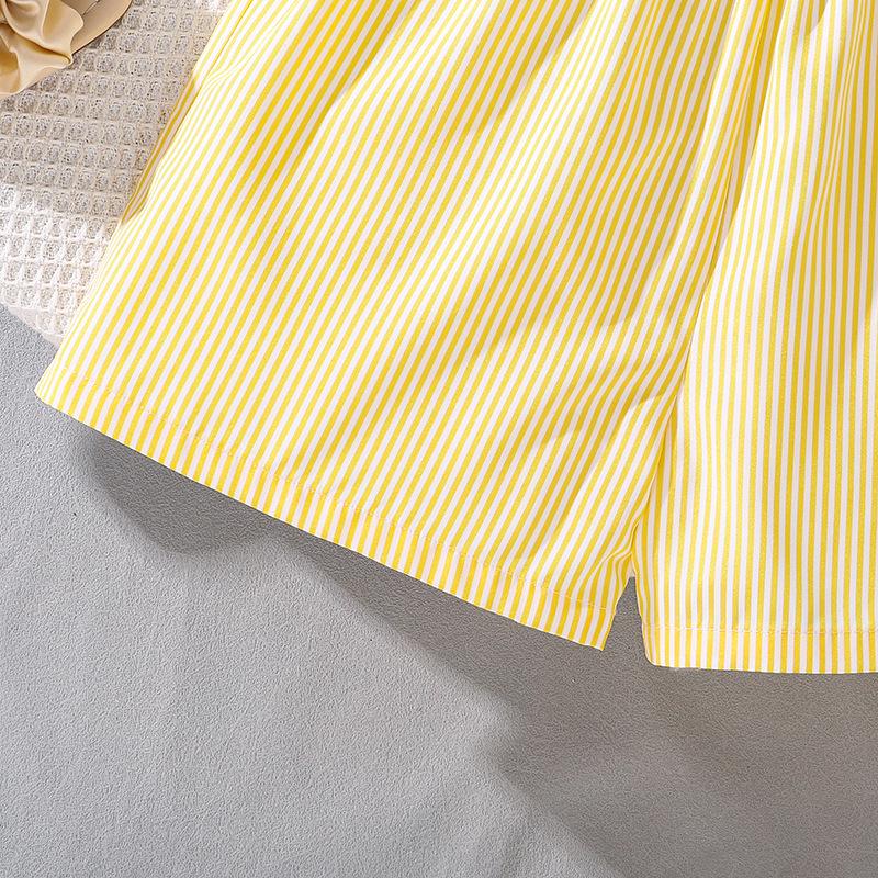 Летний полосатый комплект из майки и шорт в японском стиле для девочек (Большой ребенок) – Коллекция 2025