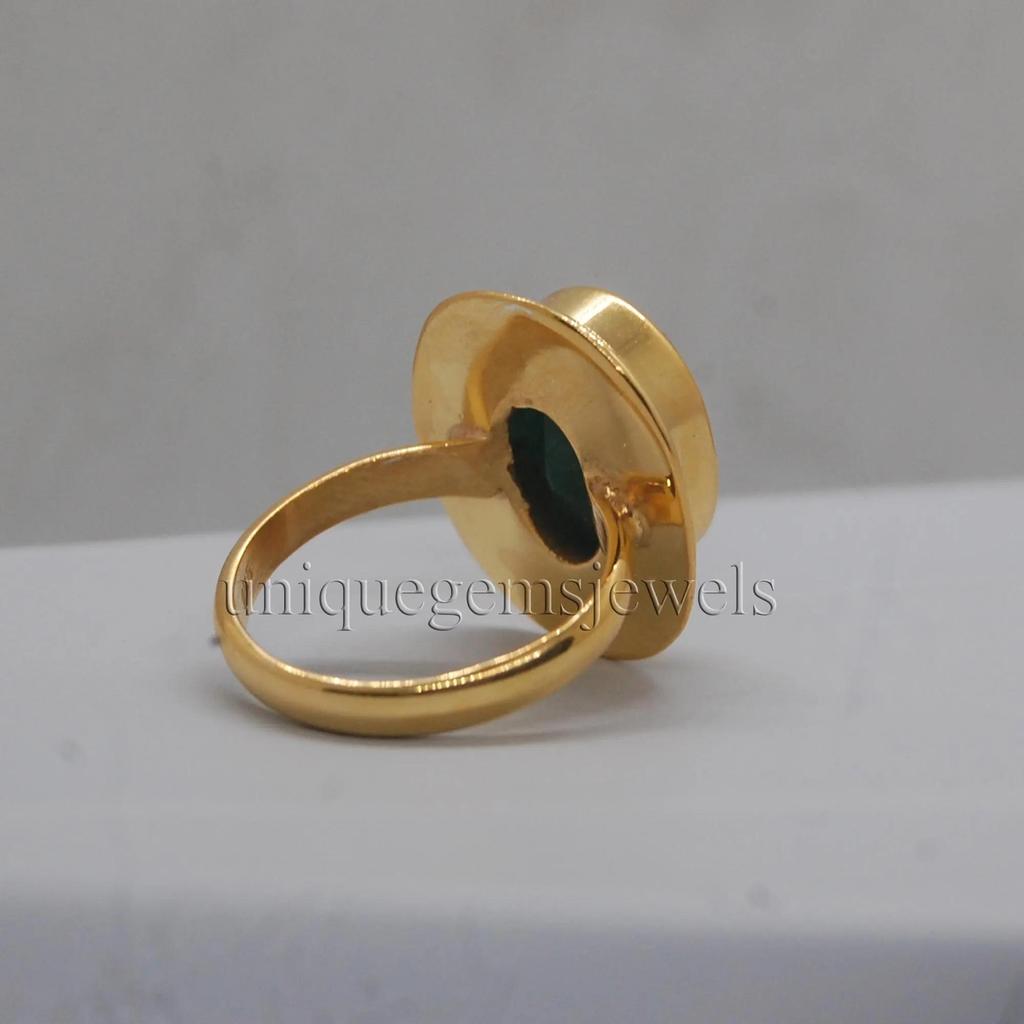 Кольцо из богатого зеленого изумруда из стерлингового серебра 925 пробы с наполнением желтым золотом, ювелирное изделие, кольцо ручной работы от мастера в подарок