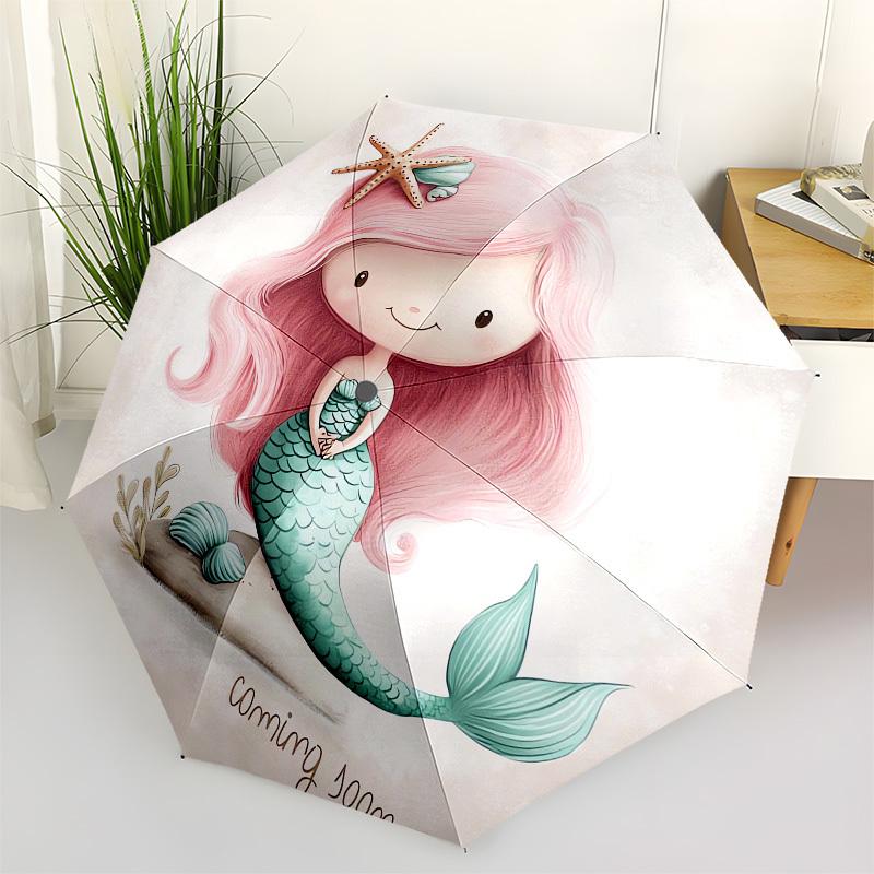 1pc Mermaid Fantasy Artwork Umbrella with Plastic Handle, Suitable for All Seasons Outdoor PT405