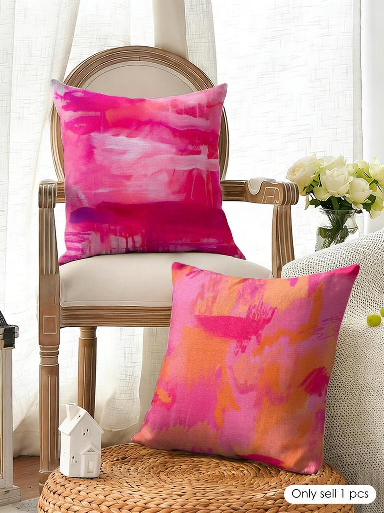 Vintagepink Bstract Pattern Cushion Cover Natural Linen Organic Fabric Double-Sided Printing Breathable Perfect For Home Decor