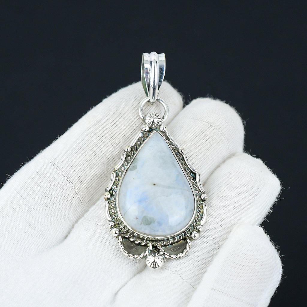 Rainbow Moonstone Pendant, Natural Moonstone Jewelry, 925 Sterling Silver Jewelry, Handmade Jewelry Pendant, Unisex Pendant For Gifts