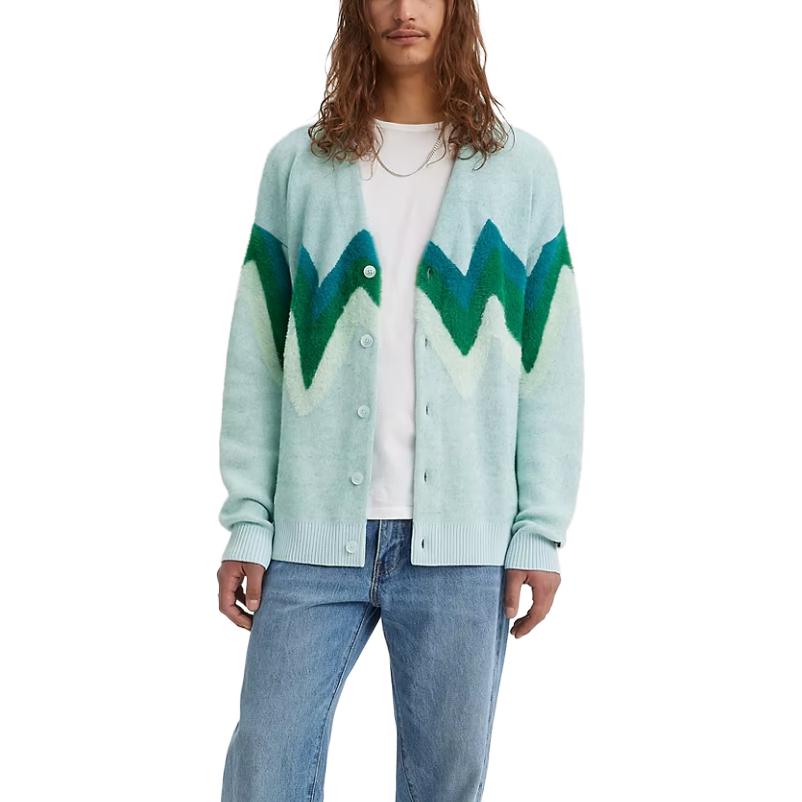 Levis свободный кардиган полосатый однобортный вышитый свободный трикотаж мужской топ зеленый A0709-0021