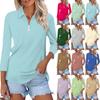 Women's Fashion Casual Lapel 3/4 Sleeve Solid Color Shirt Women's Button V Neck  Up Tops