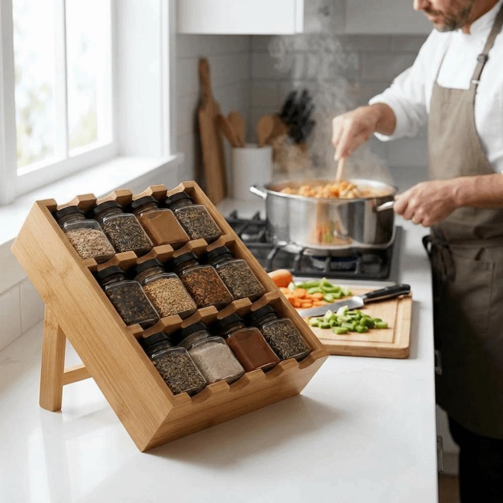 Space Saving Multi-Layer Condiment Rack Wooden Seasoning Storage Rack For Kitchen