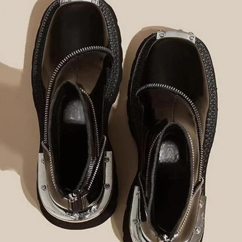 Модная женская обувь 2024 года, женские сапоги, осенние, с круглым носком, однотонные, короткие, на среднем каблуке, водонепроницаемые, британские сапоги