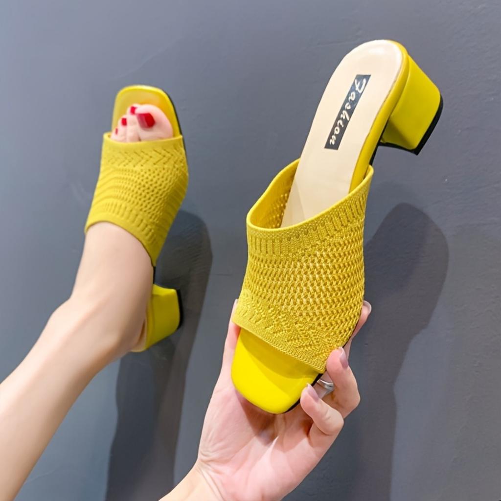 Элегантные летние вязаные босоножки с открытым носком на среднем каблуке