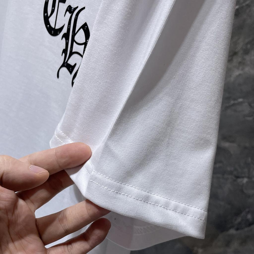 GZ-8933 CHROME HEARTS 2025 Летняя новая высококачественная хлопковая свободная футболка с круглым вырезом большого размера для мужчин и женщин, парная футболка