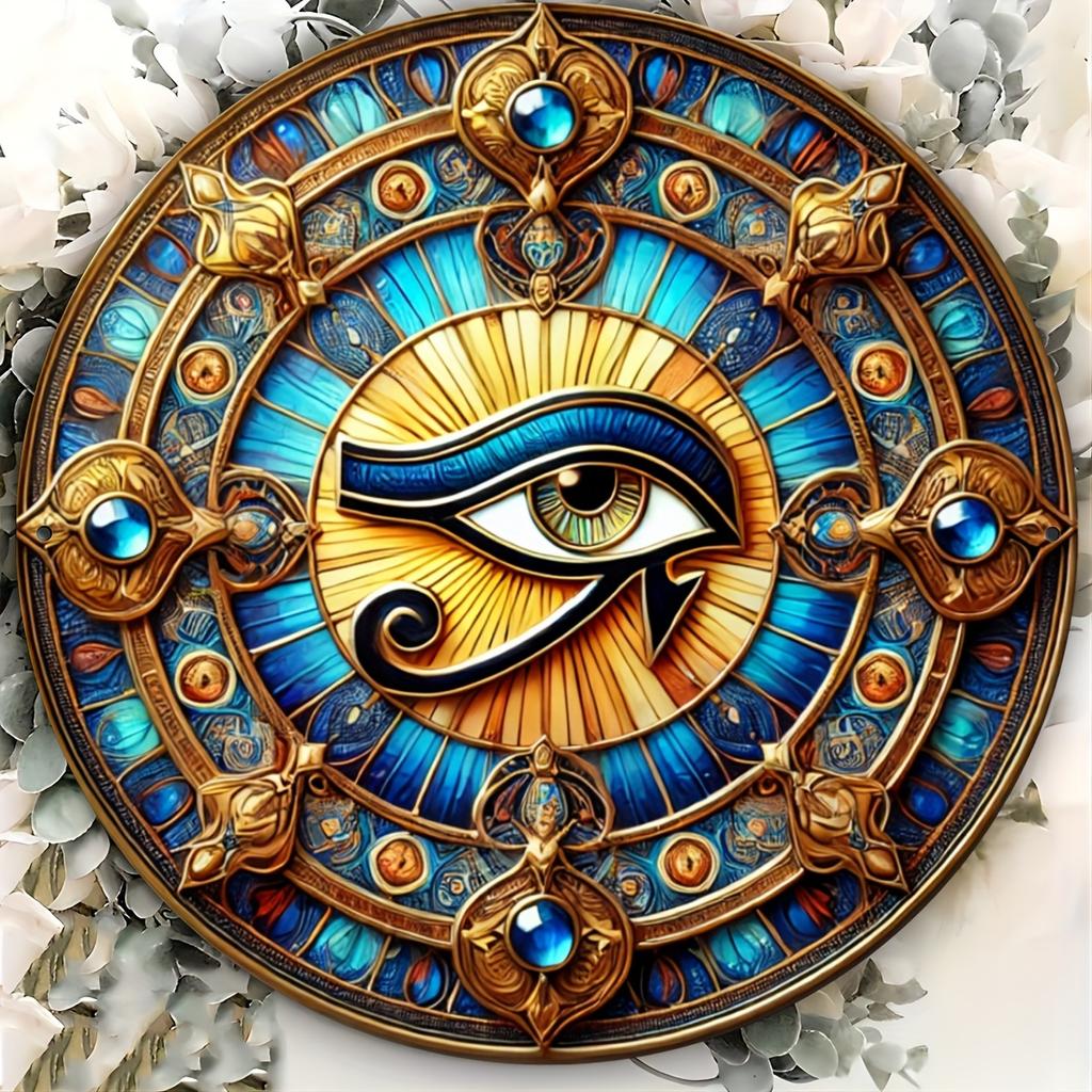 Eye of Horus Round Iron Artwork 7.8 Inch Decorative Wall Hanging for Home Cafe Bar, Religious Collection, Ideal Gift for Friends