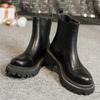 Fashion Fashion Thick Sole Chelsea Boots for Women Waterproof Faux Leather Black Ankle Boots Woman Plus Size 42 Slip On Platform Booties
