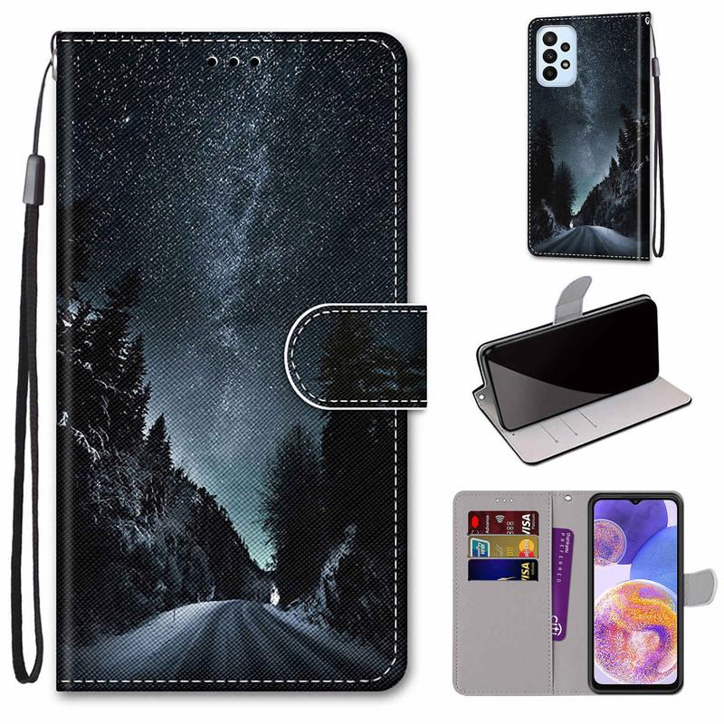 For iPhone 15 14 13 Pro Max Samsung S23 S24 S22 Ultra A24 A25 A35 A55 A52 Cute PU Leather Card Holder Beauty Flowers Flip Wallet Kickstand Phone Case