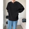 Spring and Autumn Men's Loose Casual Pleated Round Neck Long-sleeved T-shirt