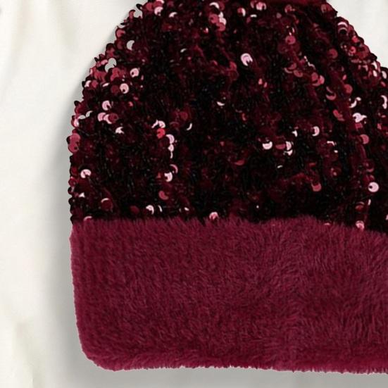 Женская вязаная шапка с плюшевым помпоном, украшенная блестящими пайетками, шапка без полей, зимняя теплая пушистая панама, головной убор