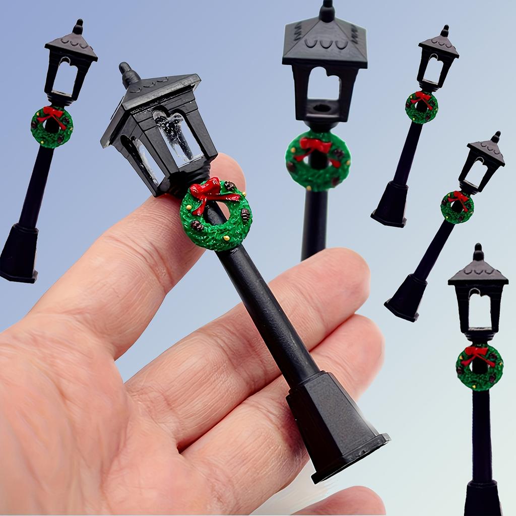 Рождественский мини-фонарный столб с праздничным венком, праздничные подвесные украшения и статуэтки - Черный уличный фонарный столб