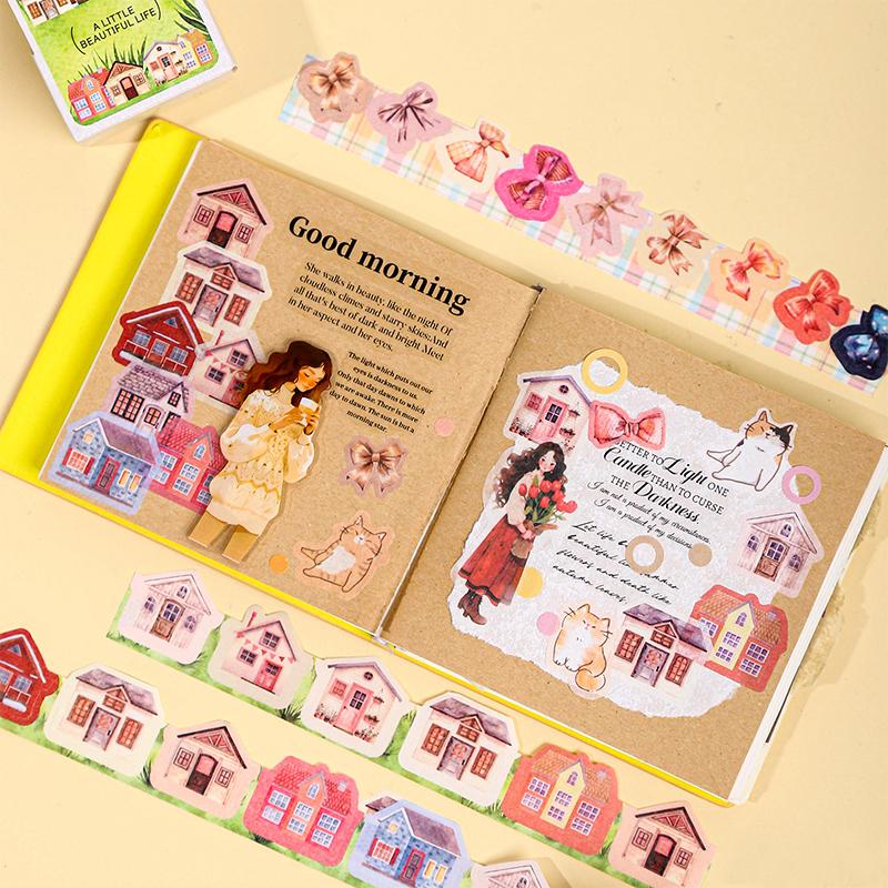 Маленький размер узорная лента в коробке кошка кофе фрукт дом креативный ручной аккаунт коллажный материал DIY декоративная лента можно писать лента