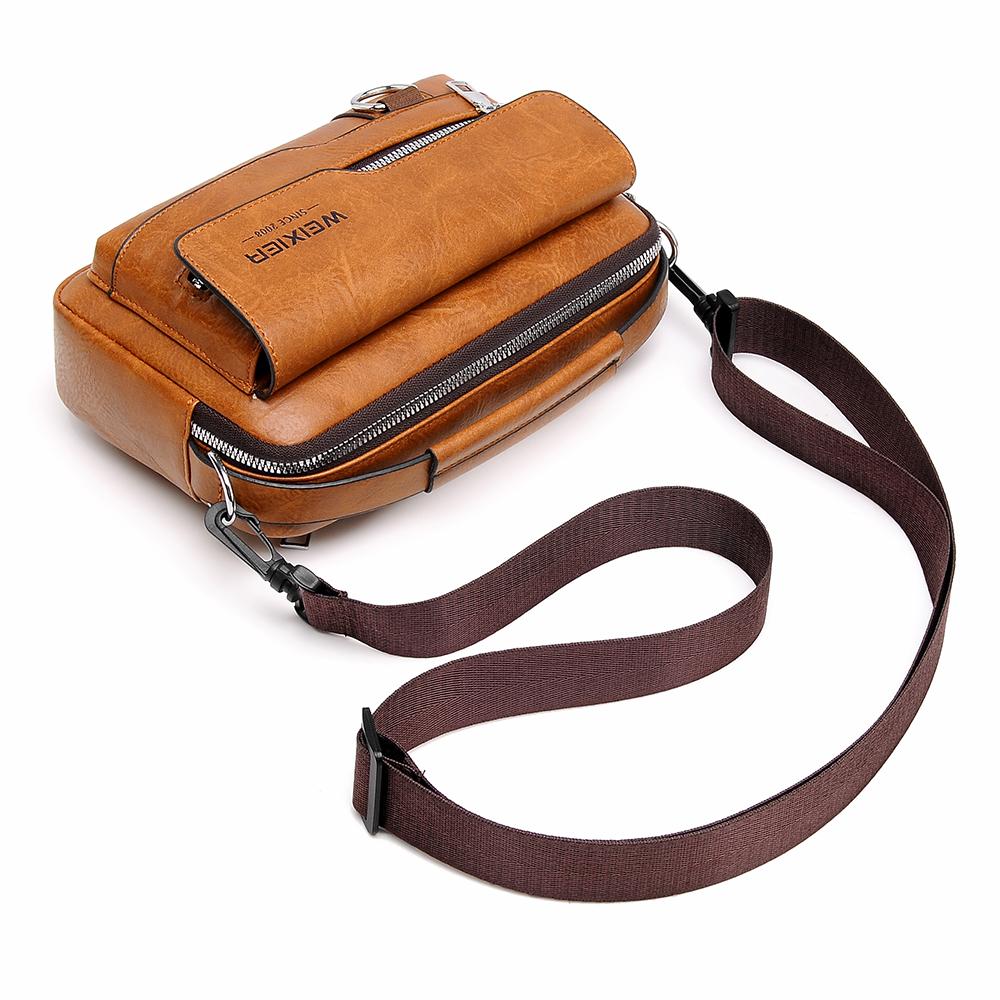 WEIXIER Мужская кожаная водонепроницаемая сумка-мессенджер, вместительный портфель через плечо с регулируемым ремнем для работы в офисе