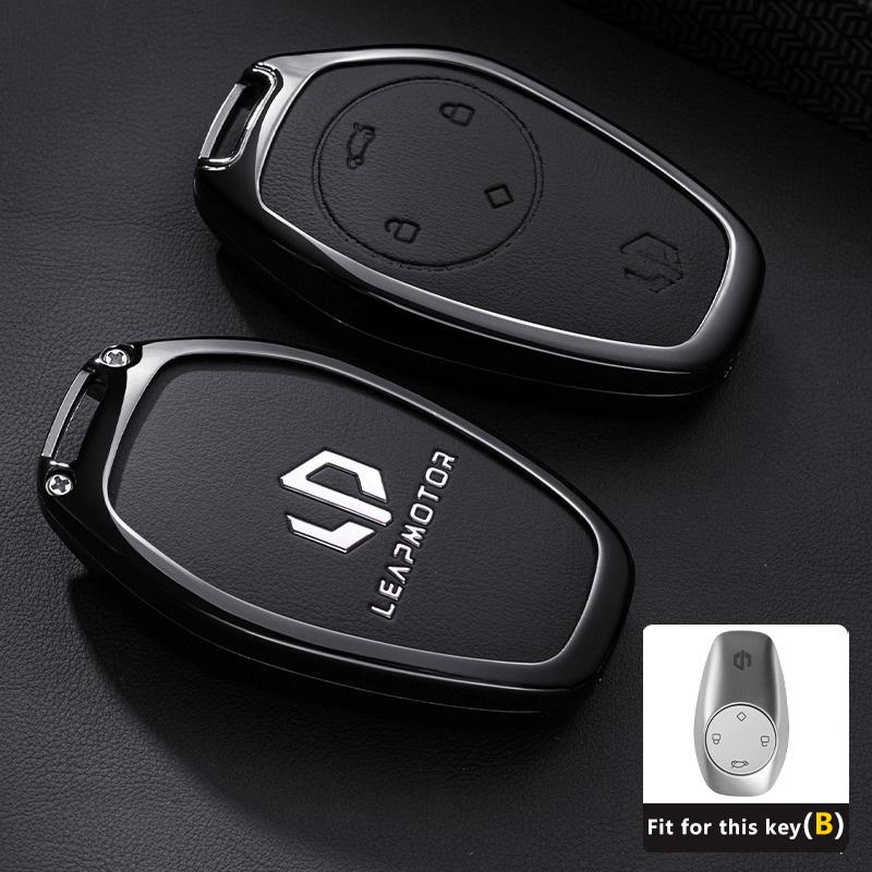 Чехол для ключа автомобиля для Leapmotor T03 S01 C11 C10 C01 из цинкового сплава и кожи, защитный корпус для пульта, кольцо-брелок, аксессуары