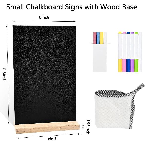NACHLYNN 8 x 12 inch Small Chalkboard Signs with Wood Base Stand Double Sided Chalk Board Sign Message Board for Tables Decorations Home Party