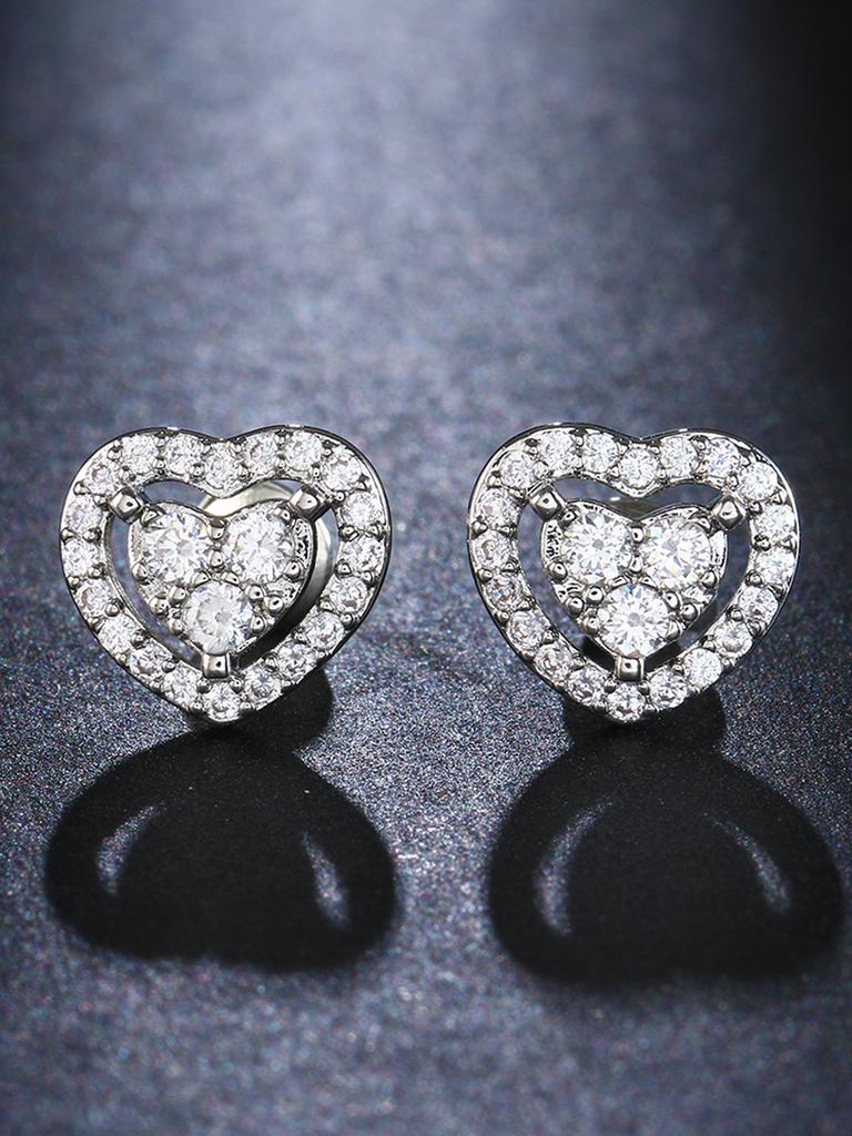 Emmaya-Heart CZ Stud Earrings for Women, Cute Zirconia Band, Marriage Statement, Wedding Party Jewelry, Fashion