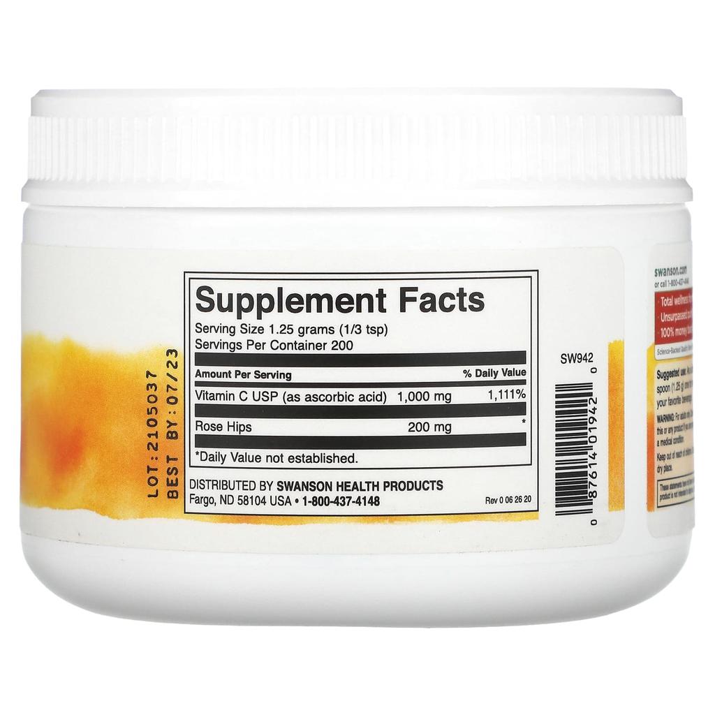 Vitamin C Powder with Rosehip, 250G(8.8Oz)