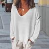 Женская футболка с V-образным вырезом и длинным рукавом, свободная футболка, однотонная, дышащая, повседневная, пуловер, топы, повседневная одежда