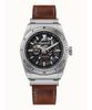 The Scovill Brown Leather Strap Black Skeleton Dial Automatic I13901 100M Men's Watch