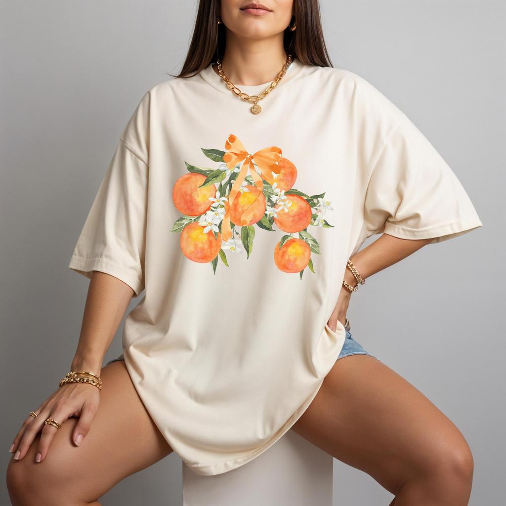 Vintage Orange Shirt, Fruit and Flowers Aesthetic Tee, Pastel Fruit Drawing Oranges TShirt, Foodie Vintage Shirt, Comfort Colors Plus Sizing