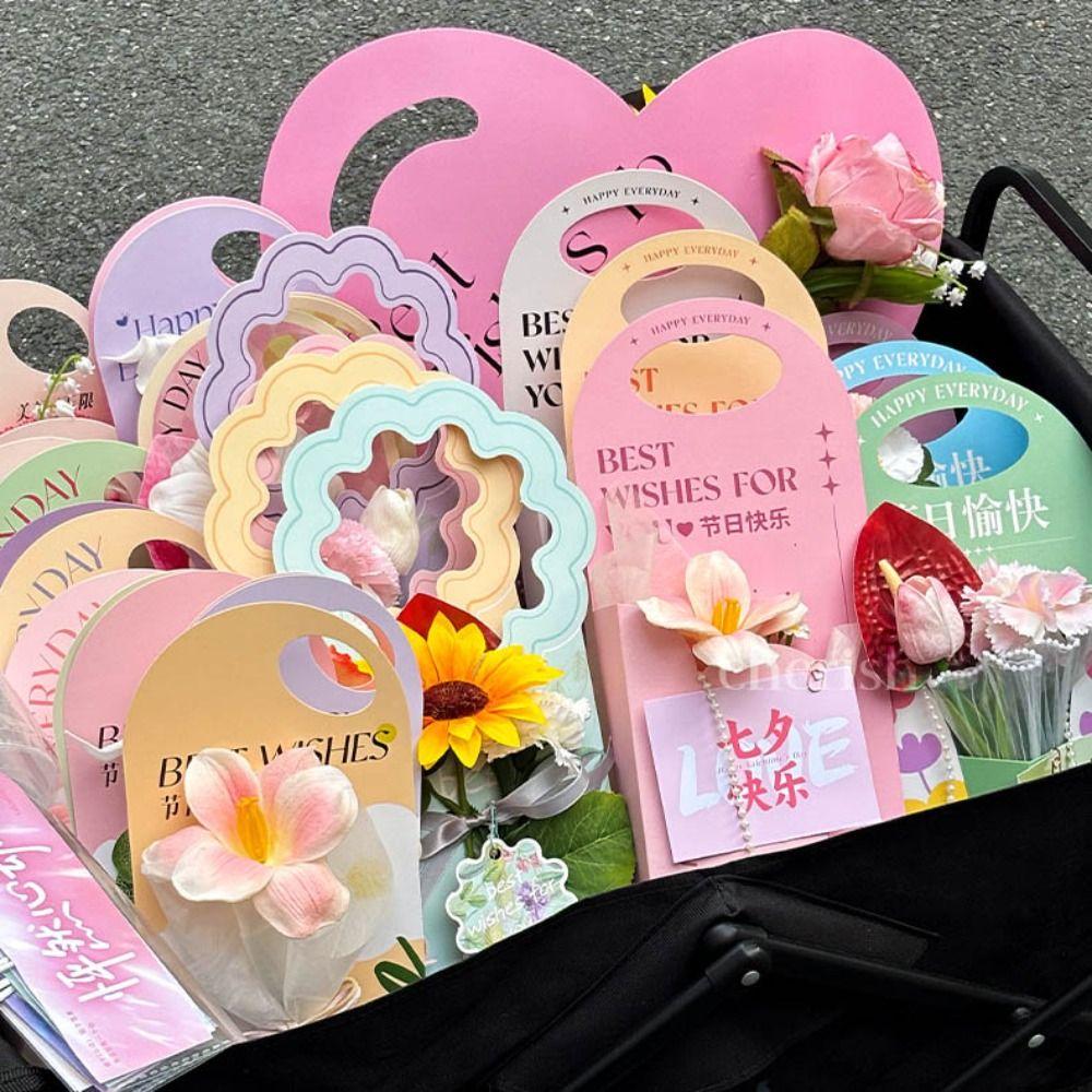 5pcs Carnation Bouquet Packaging Box Handheld Flower Arrangement Box Flower Tote Bag  Birthday Gift