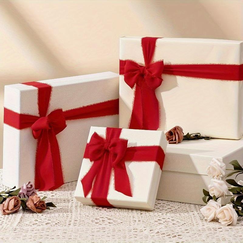 Elegant Frayed Edge Chiffon Ribbon 2 Rolls of Red Silk Chiffon Ribbon for Gift Wrapping Wedding Invitations DIY Crafts