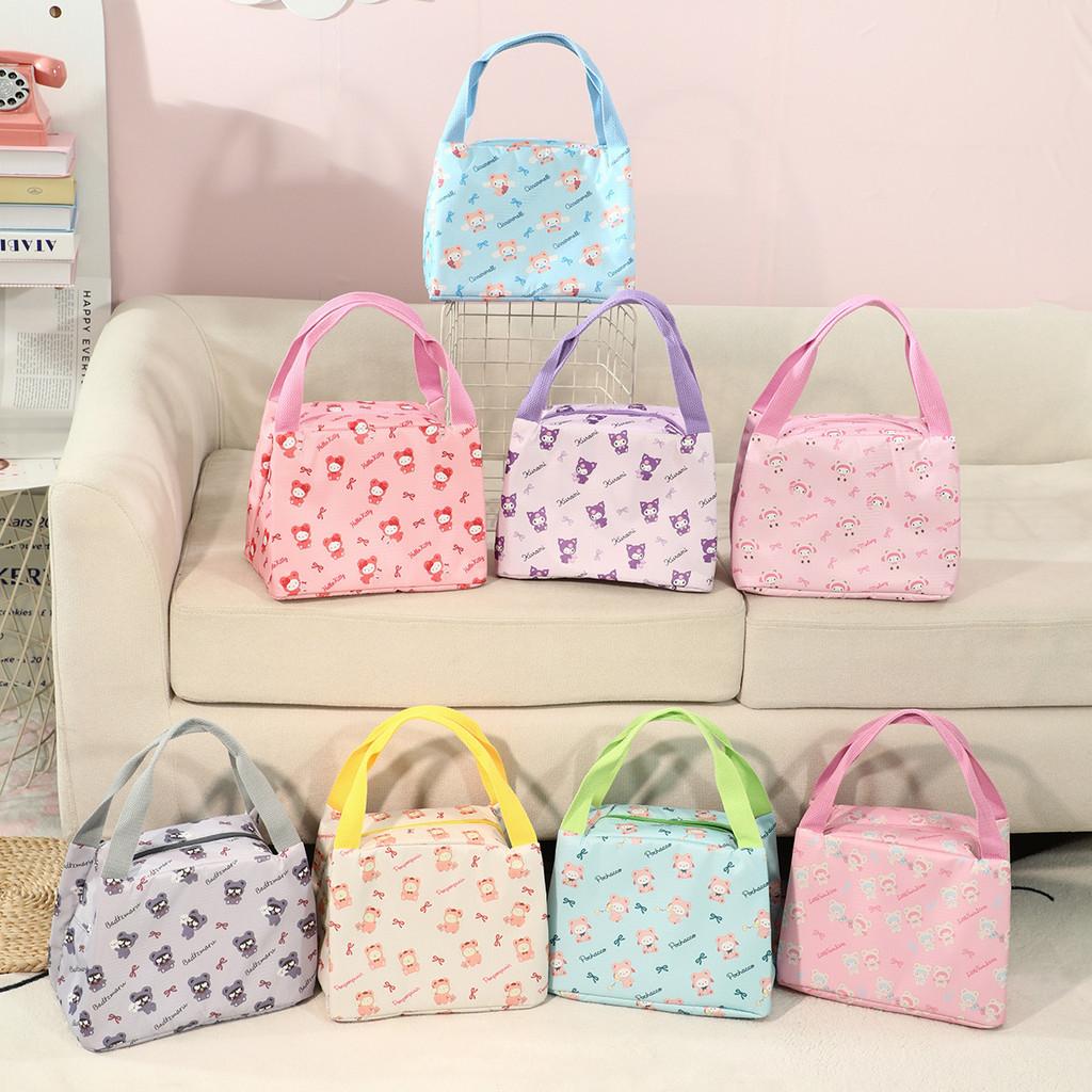 Portable Bento Bag With Insulation For Girls Featuring Kuromi And Melody Printed Oxford Cloth For School And Work