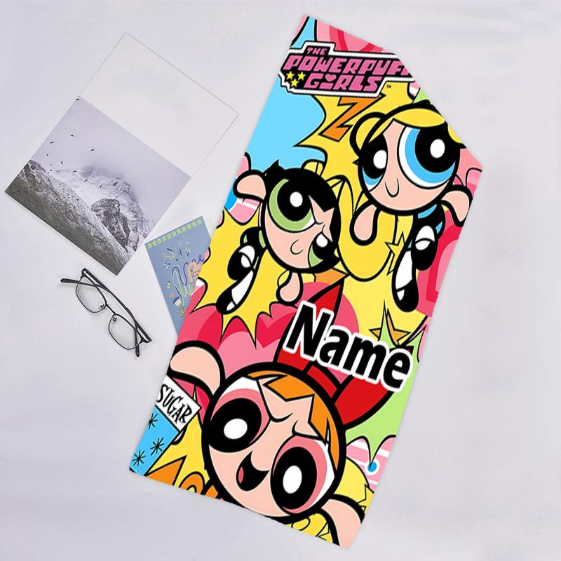 1pc The Powerpuff Girls8 Beach Towel with Custom Name, Beach/Swimming/Bath/Picnic/Camping Towel, Suitable for Seaside Beaches