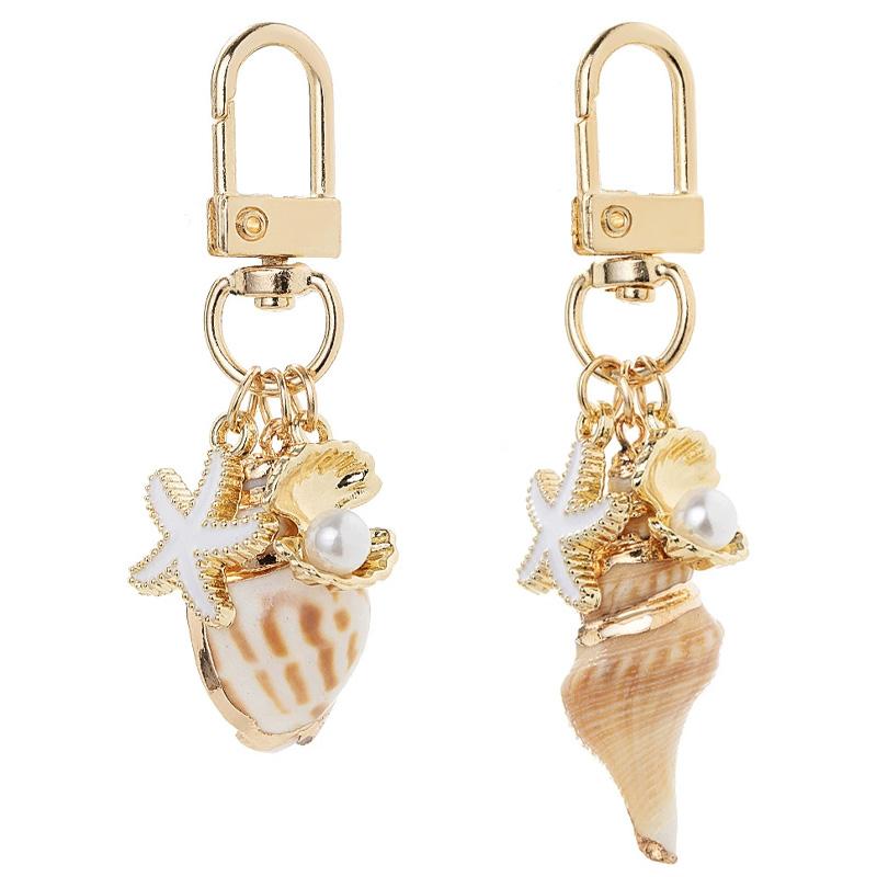1PC Key Ring Bohemia Tassel Pendant Gold Color Starfish Conch Exquisite Pearl Shell Bag Ornaments Keyrings