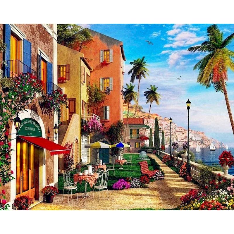 Алмазная вышивка Здания Пейзаж Набор для вышивки крестом Полная круглая алмазная живопись Мозаика Домашний декор