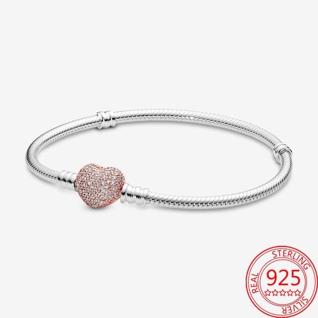 Подлинный браслет Classic Moment из стерлингового серебра S925 пробы со сверкающей круглой застежкой в форме сердца и звездой Pav éBracelet для девушки, ювелирное украшение в подарок