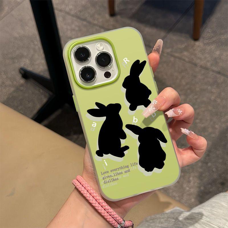 Черный кролик тень Ins для чехла мобильного телефона Apple 16/17promax iPhone15 кожа матовая 13/12/14