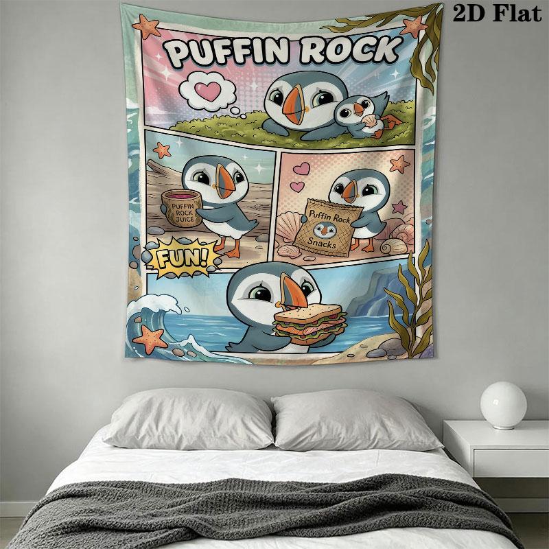 Puffin Rock Joy Wall Hanging Printed Fabric Blanket Decorative Tapestries for Bedroom Living Room Home Decor