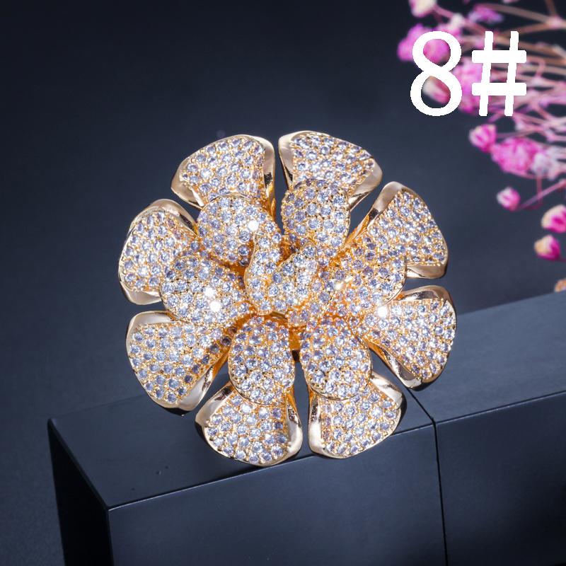 CMM Luxury Cubic Zirconia Nigerian Gold Color Statement Large Flower Finger Rings For Women Wedding Prom Jewelry