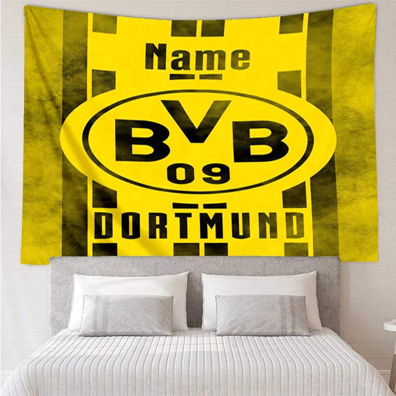 Custom Name Borussia Dortmund Print Tapestry, Backdrop, Easy Setup, Ideal for Bedroom, Office & Living Room, with Aesthetic Wall Hanging Decor.