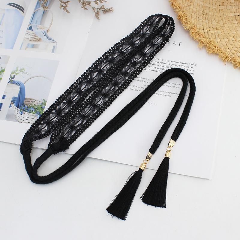 Mei Mary New women's dress decoration versatile knotted waist chain korean braided tassel lace cotton cord waist belt