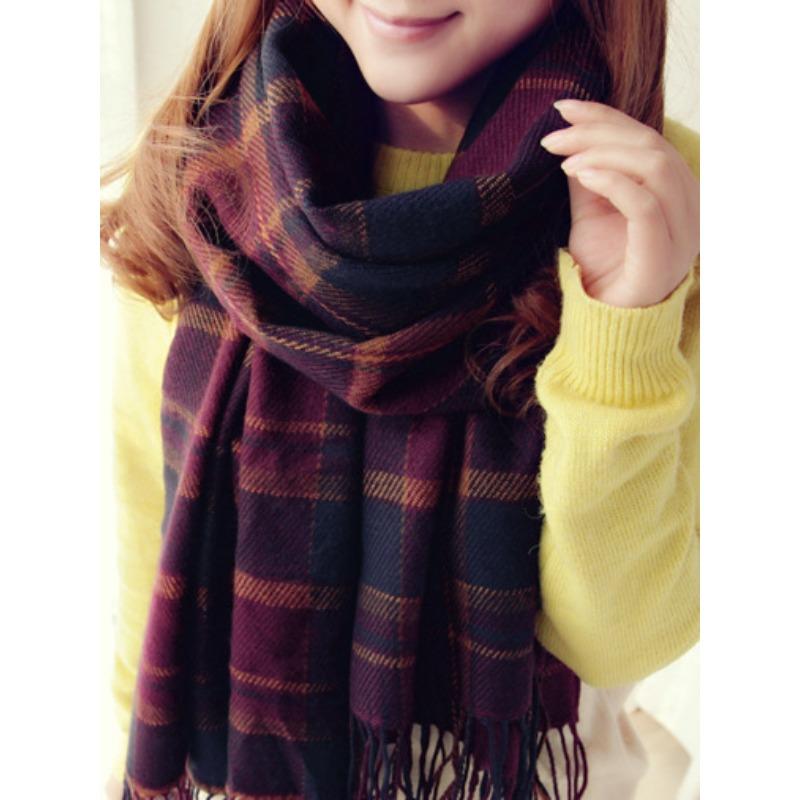 Autumn and Winter Dual-purpose Women's Imitation Cashmere Tassel Super Long Thickened Warm Color Plaid Scarf Shawl