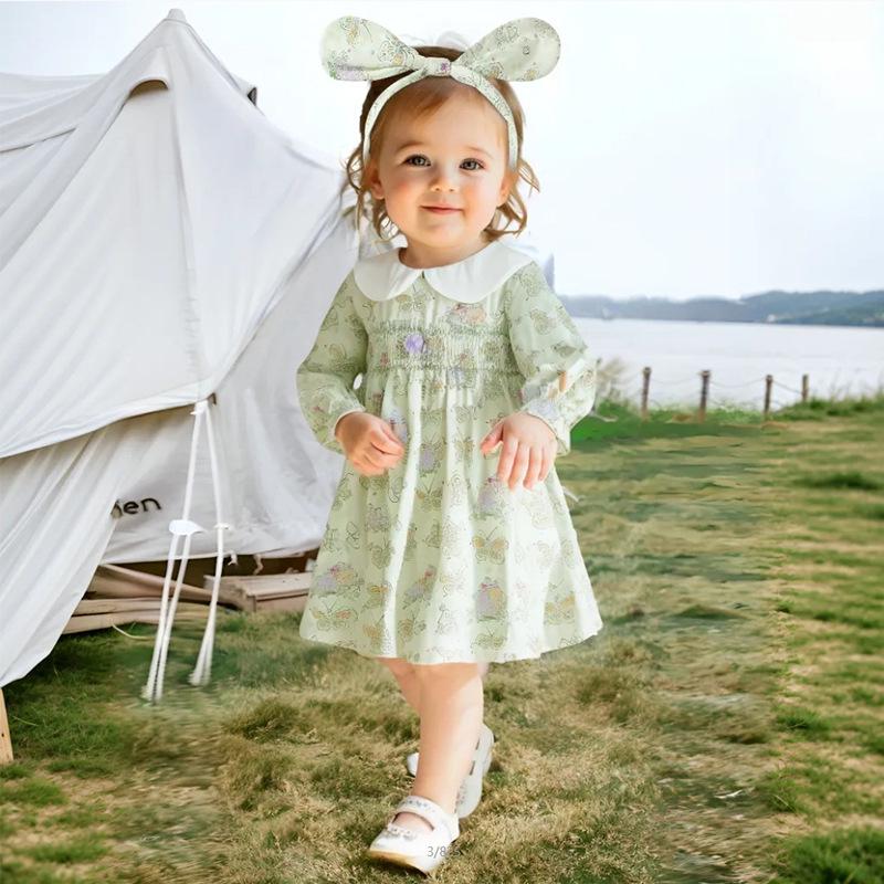 Юбка принцессы с длинными рукавами для девочек, весна 2025 г., с пасторальным узором в виде бабочек