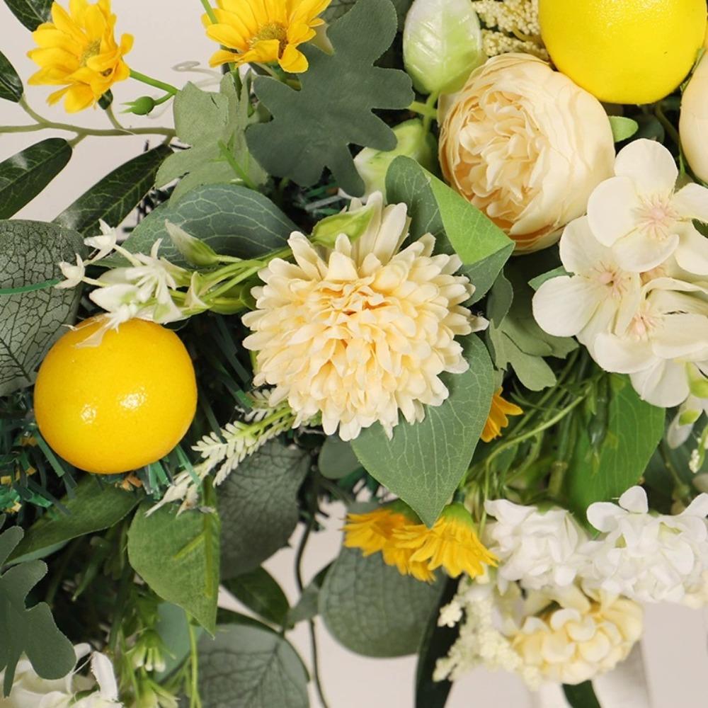 Весна Лето Цветочная гирлянда Искусственные цветы Гирлянда с лимоном для входной двери Желтый пион Зеленые листья для свадебной арки Стена передняя дверь Домашний декор