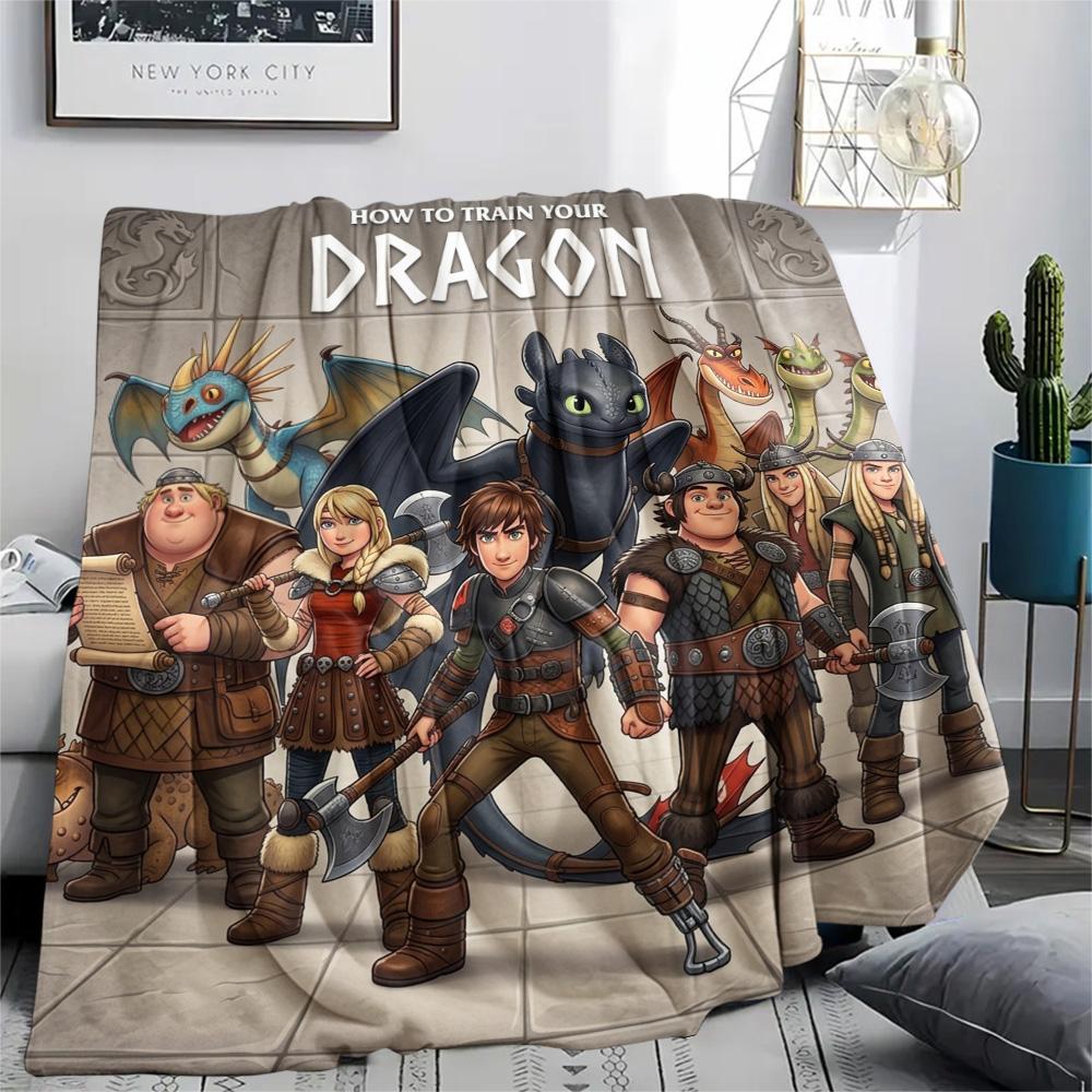1PC How Train Dragon Patterned Flannel Blanket Suitable For All Seasons For Home Decor Warmth And Comfort Gifts Holiday Present