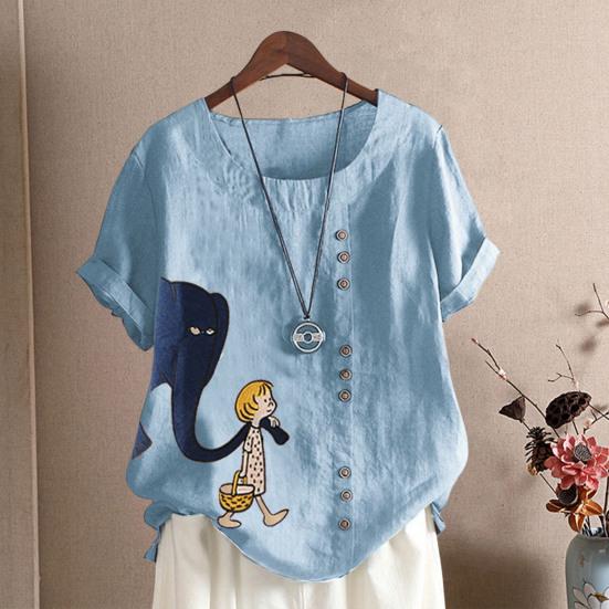 Женская футболка с принтом слона и мультяшной девушкой с короткими рукавами, дышащая, с круглым вырезом