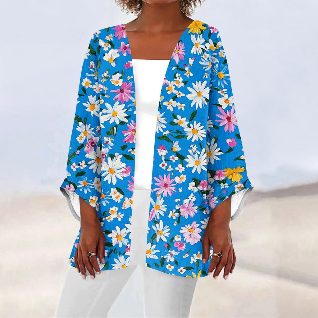 Women's Casual And Fashionable Printed Lightweight Mid Length Jacket Cardigan Cardigan